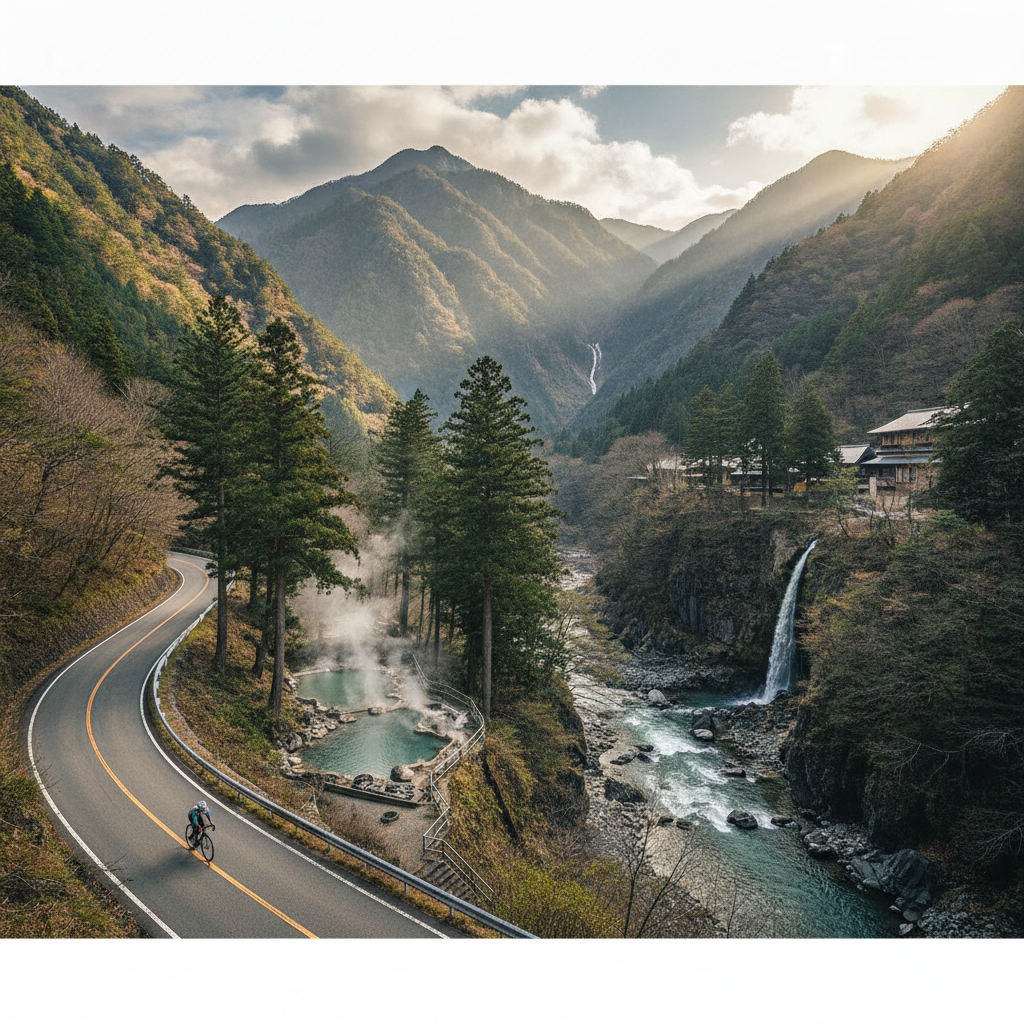 サイクリング中に立ち寄れる、日本の秘境にある温泉や絶景露天風呂はどこにありますか？